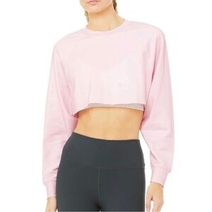 Alo Yoga Pale Pink Oversized Cropped Long Sleeve Pullover Size Medium